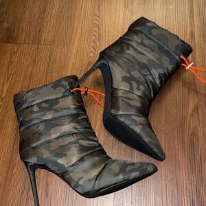 Steve Madden Camouflage Heeled Boots with Orange Accents